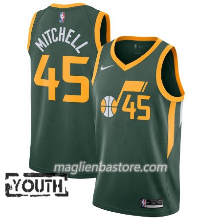 Maglia NBA Utah Jazz Donovan Mitchell 45 2018-19 Nike Verde Swingman - Bambino